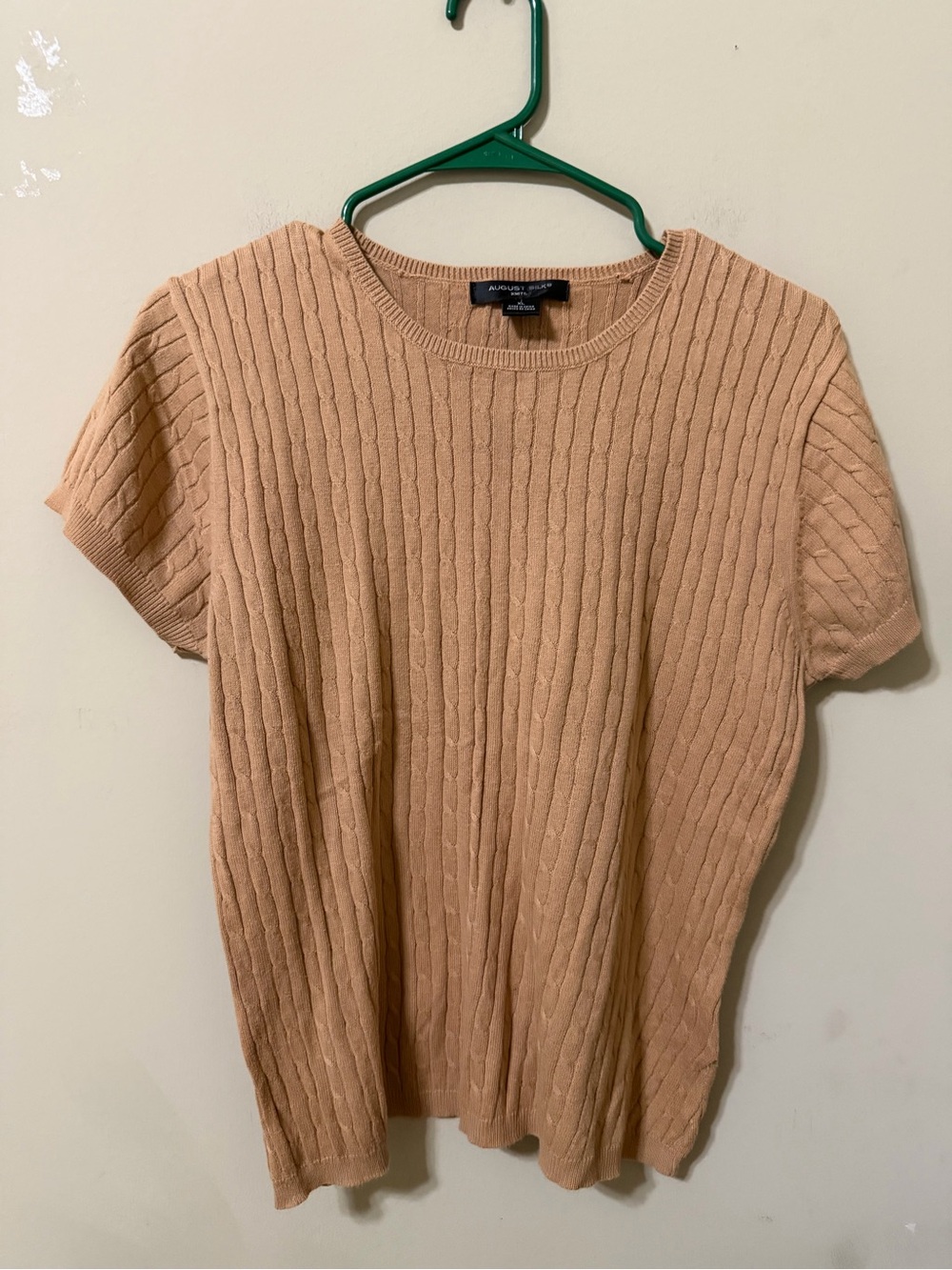 August Silk Cable Knit Short Sleeve sweater light weight xl euc career casual